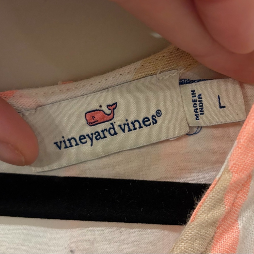 Vineyard Vines Striped Flutter Sleeve Mini Dress Pink Tan White Size L - Picture 3 of 5